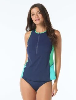 Beach House Sport Racer Zip Front Tankini Top - Colorblock Rib -BCBGMAXAZRIA Shop H3G200 511 alt02
