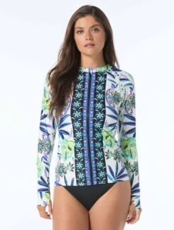 Beach House Sport Ava Zip Front Rash Guard - Aruba Bloom