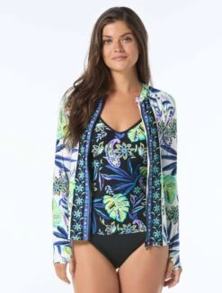 Beach House Sport Ava Zip Front Rash Guard - Aruba Bloom -BCBGMAXAZRIA Shop H4G276 970 alt02