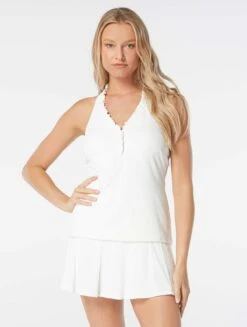 Beach House Swim Nina Ruffled Trim Textured Tankini Top - Pique Solids