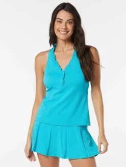 Beach House Swim Nina Ruffled Trim Textured Tankini Top - Pique Solids -BCBGMAXAZRIA Shop H51743 447 alt02 e2630ae5 a666 45be a595 96fdd93471ab