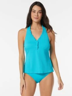 Beach House Swim Nina Ruffled Trim Textured Tankini Top - Pique Solids -BCBGMAXAZRIA Shop H51743 447 e5c11c87 3052 4407 9f5f 74a18fa63202