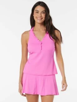 Beach House Swim Nina Ruffled Trim Textured Tankini Top - Pique Solids -BCBGMAXAZRIA Shop H51743 672
