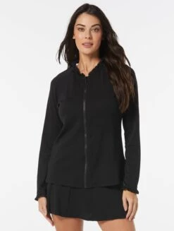 Beach House Swim Phoebe Relaxed Fit Ruffled Rash Guard - Pique Solids -BCBGMAXAZRIA Shop H51750 001 91a35c59 23e9 49d8 a996 fdbfbf0dd92d