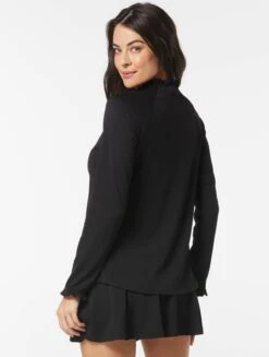 Beach House Swim Phoebe Relaxed Fit Ruffled Rash Guard - Pique Solids -BCBGMAXAZRIA Shop H51750 001 alt01 af911836 da59 4249 b7bb bbbccec9e719