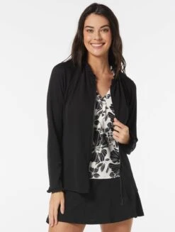 Beach House Swim Phoebe Relaxed Fit Ruffled Rash Guard - Pique Solids -BCBGMAXAZRIA Shop H51750 001 alt02 d0912335 137a 4111 bdd8 d908b960551e