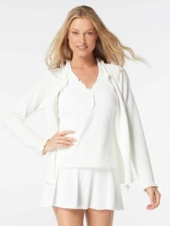 Beach House Swim Phoebe Relaxed Fit Ruffled Rash Guard - Pique Solids -BCBGMAXAZRIA Shop H51750 100 alt02 f52a567a e360 48e2 9746 885040b952d0