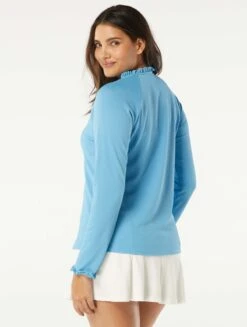 Beach House Swim Phoebe Relaxed Fit Ruffled Rash Guard - Pique Solids -BCBGMAXAZRIA Shop H51750 437 alt01 06aa35f2 e6bd 4338 a58a a5e0b7e2c3b9