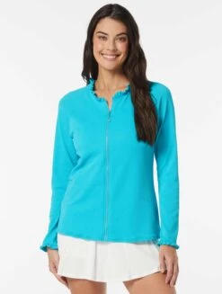 Beach House Swim Phoebe Relaxed Fit Ruffled Rash Guard - Pique Solids -BCBGMAXAZRIA Shop H51750 447 6acff319 0b0d 4c60 9977 e79a5c1270e8