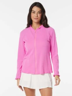 Beach House Swim Phoebe Relaxed Fit Ruffled Rash Guard - Pique Solids -BCBGMAXAZRIA Shop H51750 672