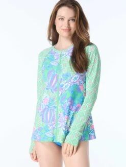 Beach House Mary Relaxed Fit Zip Front Rash Guard - Estate Mosaic