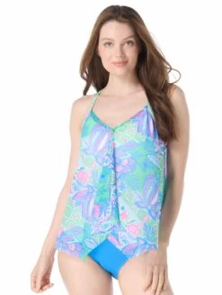 Beach House Kerry Mesh Layer Underwire Tankini Top - Estate Mosaic