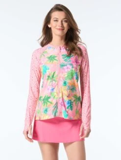 Beach House Mary Relaxed Fit Zip Front Rash Guard - Mai Tai Magic -BCBGMAXAZRIA Shop H7G946 970 alt03