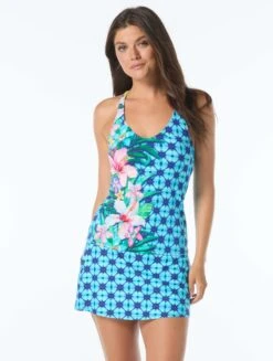 Beach House Ambition Fitted Cross Back Tankini Top - Tropical Grid 6 Beach House Ambition Fitted Cross Back Tankini Top - Tropical Grid -BCBGMAXAZRIA Shop H8F896 970 alt02