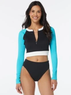 Beach House Sport Nadi Long Sleeve Ribbed Crop Top - Colorblock