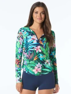 Beach House Sport Advance Quarter Zip Front Rash Guard - Tropical Paradise