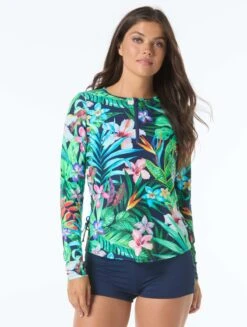Beach House Sport Advance Quarter Zip Front Rash Guard - Tropical Paradise -BCBGMAXAZRIA Shop H9F171 970 alt03