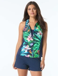 Beach House Sport Racer Zip Front Tankini Top - Tropical Paradise 7 Beach House Sport Racer Zip Front Tankini Top - Tropical Paradise -BCBGMAXAZRIA Shop H9F951 970 alt02