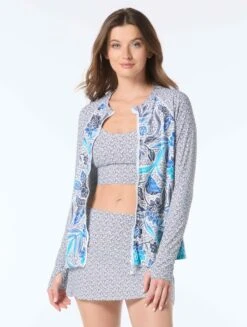 Beach House Mary Relaxed Fit Zip Front Rash Guard - Samoan Floral -BCBGMAXAZRIA Shop H9G946 100 alt02 504ad6f6 a02d 42ce b427 16d04325bbf2