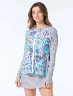 Beach House Mary Relaxed Fit Zip Front Rash Guard - Samoan Floral