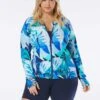 Beach House Sport Plus Size Ava Zip Front Rash Guard - Geo Palm