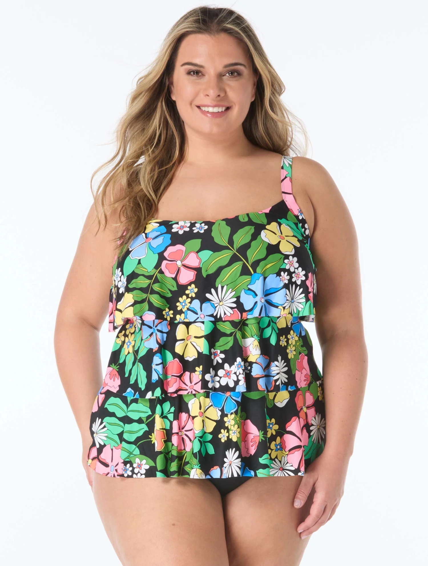 Beach House Plus Jane Ruffle Tiered Tankini Top - Midnight Garden 1 Beach House Plus Jane Ruffle Tiered Tankini Top - Midnight Garden