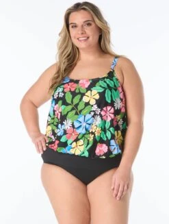 Beach House Plus Sarah Blouson Tankini Top - Midnight Garden