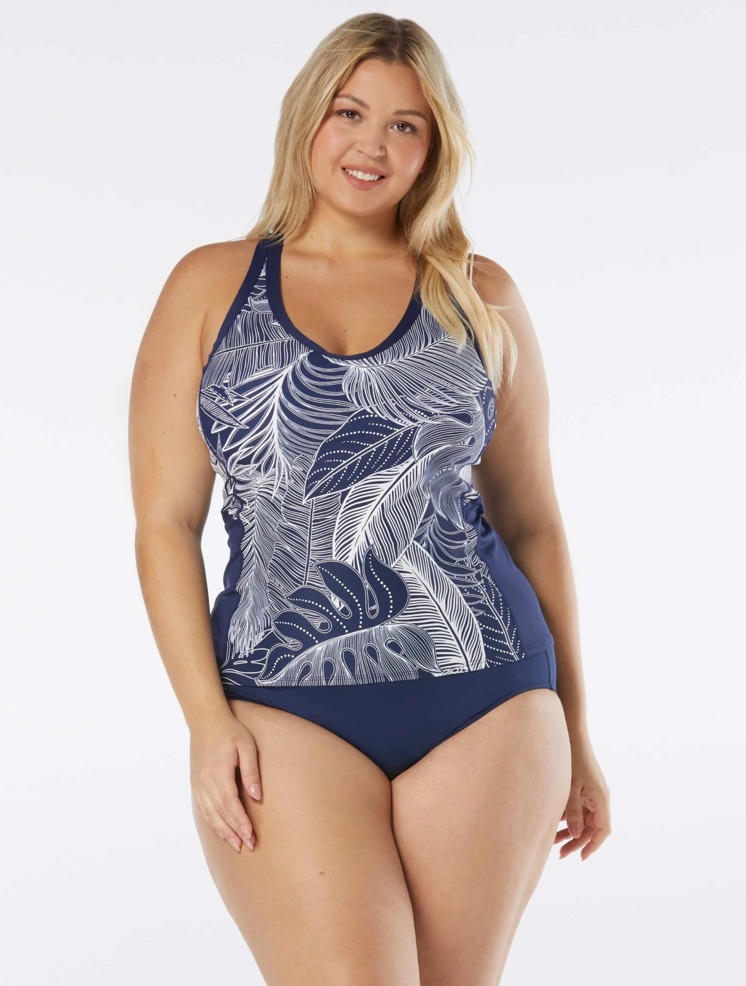 Beach House Sport Plus Size Ambition Fitted Cross Back Tankini Top - Paradise Palm 1 Beach House Sport Plus Size Ambition Fitted Cross Back Tankini Top - Paradise Palm
