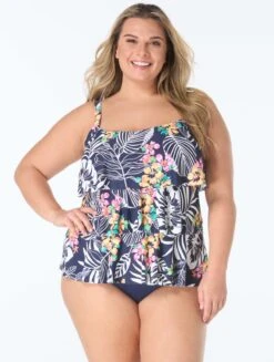 Beach House Plus Jane Ruffle Tiered Tankini Top - Indigo Jungle