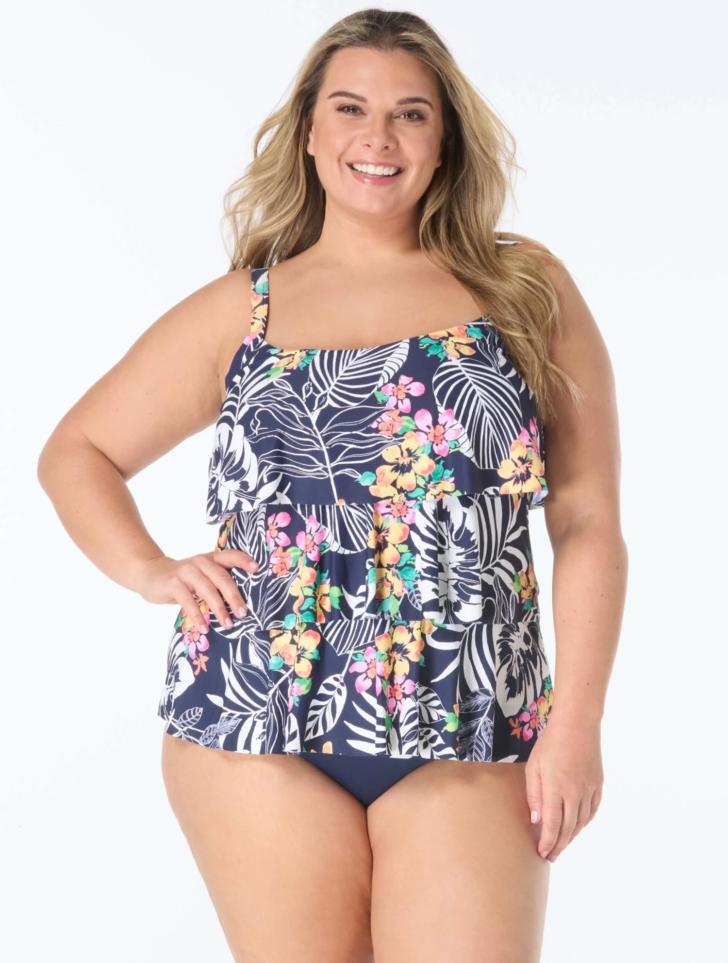 Beach House Plus Jane Ruffle Tiered Tankini Top - Indigo Jungle 1 Beach House Plus Jane Ruffle Tiered Tankini Top - Indigo Jungle