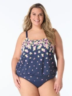 Beach House Plus Sarah Blouson Tankini Top - Floral Rain