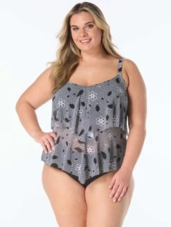 Beach House Plus Portia Mesh Layer Tankini Top - Floral Allure