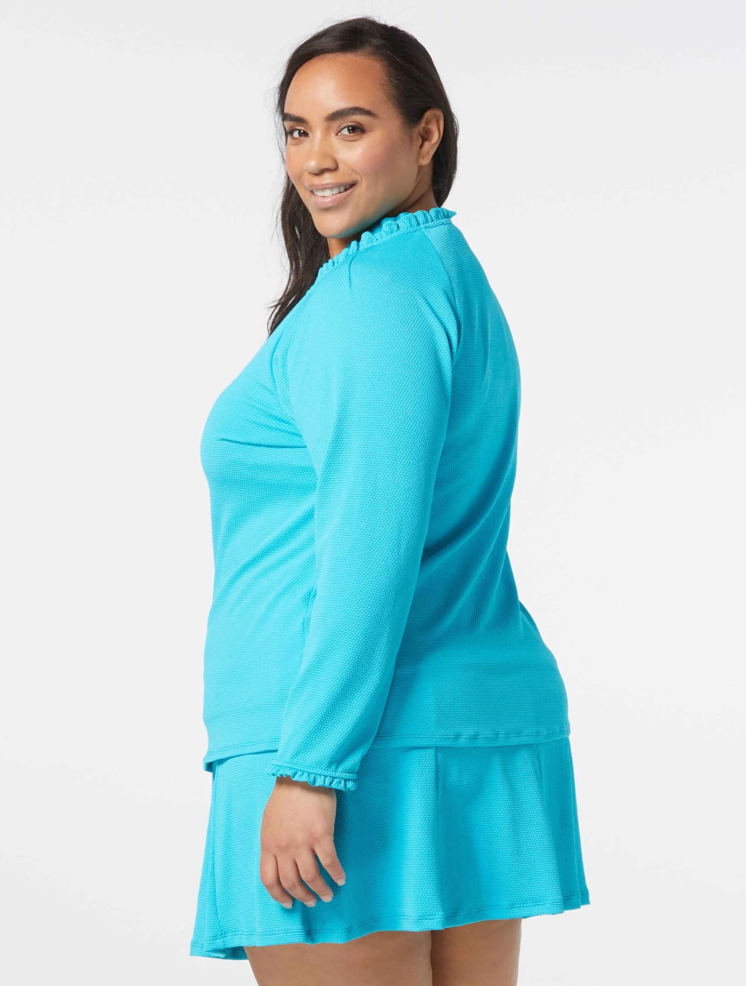 Beach House Swim Plus Size Phoebe Relaxed Fit Ruffled Rash Guard - Pique Solids 5 Beach House Swim Plus Size Phoebe Relaxed Fit Ruffled Rash Guard - Pique Solids - Image 5