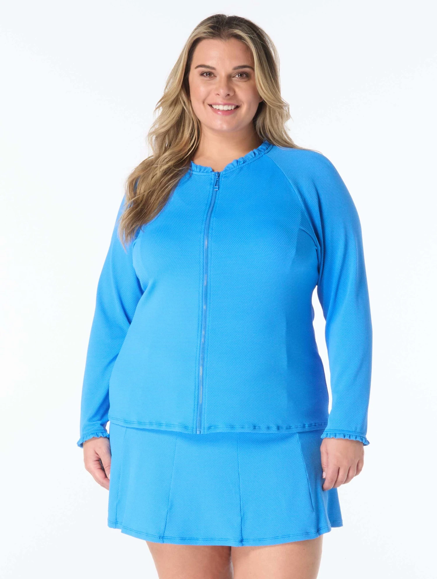 Beach House Swim Plus Size Phoebe Relaxed Fit Ruffled Rash Guard - Pique Solids 8 Beach House Swim Plus Size Phoebe Relaxed Fit Ruffled Rash Guard - Pique Solids - Image 8