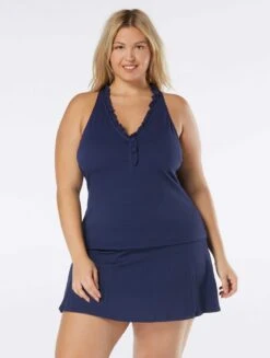 Beach House Plus Swim Nina Ruffle Trim Tankini Top - Pique Solids -BCBGMAXAZRIA Shop HW51401 511 alt02 d0a8d0c1 38a5 40db 9f95 3ff0973a1bb5