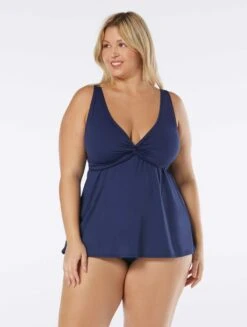 Beach House Swim Plus Size Willow Twist Front Underwire Tankini Top - Beach Solids