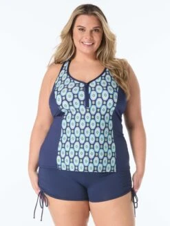 Beach House Plus Erinna Racerback Tankini Top - Retro Geo