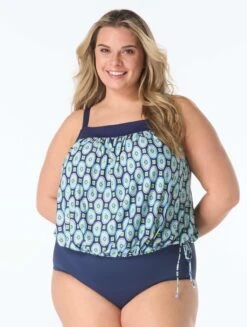 Beach House Plus Audrey Blouson Tankini Top - Retro Geo