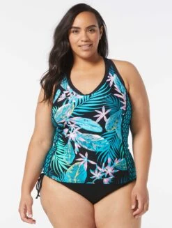 Beach House Sport Plus Size Ambition Fitted Cross Back Tankini Top - Delray Botanical