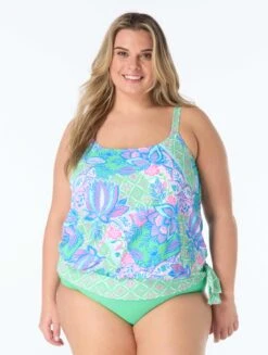 Beach House Plus Sarah Blouson Tankini Top - Estate Mosaic