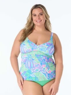 Beach House Plus Adele V-Neck Tankini Top - Estate Mosaic