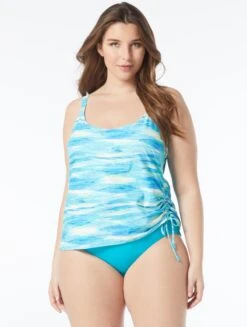 Beach House Plus Size Bridget Shirred Side Underwire Tankini Top - Maui Haze