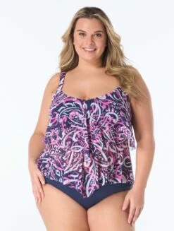 Beach House Plus Portia Mesh Layer Tankini Top - Paradise Paisley