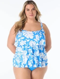Beach House Plus Size Jane Ruffle Tiered Tankini Top - Paloma Paradise