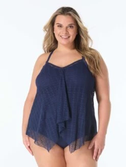 Beach House Plus Kerry Mesh Layer Underwire Tankini Top - Sunburst Crochet