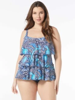 Beach House Plus Plus Size Jane Ruffle Tiered Tankini Top - Samoan Floral