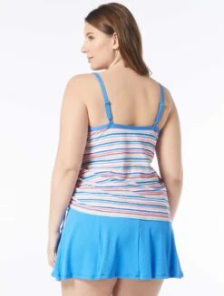 Beach House Plus Size Bridget Shirred Side Underwire Tankini Top - Bora Bora Stripe -BCBGMAXAZRIA Shop HW9H382 970 alt03