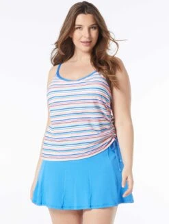 Beach House Plus Size Bridget Shirred Side Underwire Tankini Top - Bora Bora Stripe -BCBGMAXAZRIA Shop HW9H382 970 alt04