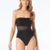 MICHAEL Michael Kors Bandeau One Piece Swimsuit- Rib & Mesh