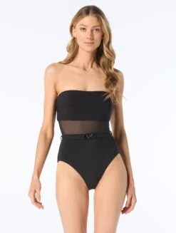 MICHAEL Michael Kors Bandeau One Piece Swimsuit- Rib & Mesh